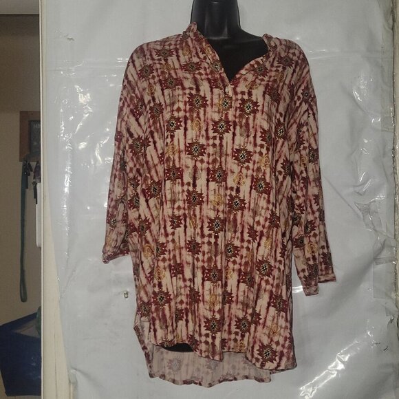 ICEBERG FEMME Boho Tunic Top Aztec Print designer Button Up‎ Shirt plus size 4X - Picture 1 of 6